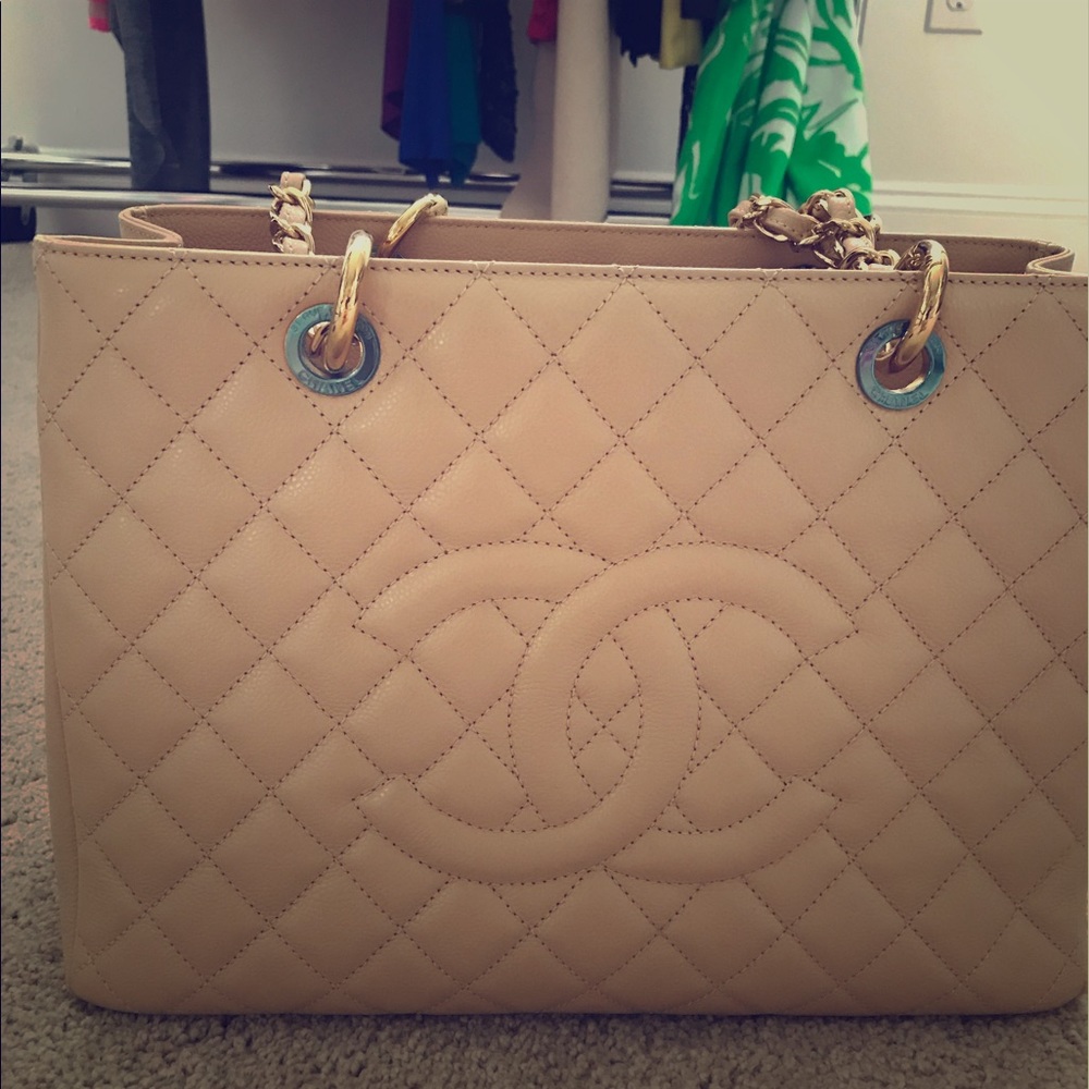 Authentic Chanel beige shopping tote